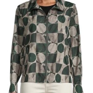 Akris Punto Circlefield Print Jacket Vest Green Tan Field Dots Circles 4